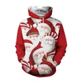 Rode kersthoodie met all-over kerstmanprint en decoratieve hoeden met pantermotief - M / Panter Kerstman Gezicht Stijl (SB101-091)
