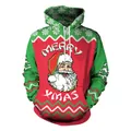 Christmas hoodie with Santa Claus print and Merry Xmas text in red green and white - M / Santa Claus Red Green Print (SB101-031)