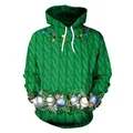 Sweat à capuche de Noël vert avec motifs 3D festifs et cordons de serrage blancs - M / Imprimé de Noël Vert (SB101-019)
