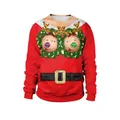 Pull de Noël rouge amusant avec graphisme de renne 3D et imprimé de ceinture - M / Style de Noël Rouge (SB102-034)