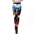 Christmas reindeer digital print leggings for women featuring a winter forest aurora scene - S / Dark Blue Pet Christmas Hat Print Style (SKDK136)