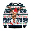 Weihnachtspullover mit 3D-Rentierdruck und geometrischen festlichen Mustern - S / Marineblau Rentier Druck
