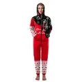 Women's red Christmas bear print hooded onesie with snowflake pattern and front zipper - L/XL / Red and Green Snowflake Reindeer