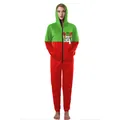 Christmas bulldog pajama jumpsuit with red and green color block and festive bear print - L/XL / Red and Green Colorblock Bulldog