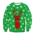 Groene kersttrui voor dames met rode rendiersilhouet en geometrische patronen - S / Groene Rendier Sneeuwvlok Stijl (SWYL025)