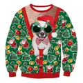 Weihnachts-Sweatshirt mit Jack Russell Terrier Print und festlichen Mustern - Grüner Sonnenbrille Hund Ugly Sweater Druck (SWYS083)