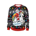 Christmas sweatshirt with Santa riding a rainbow unicorn on black fabric for couples - M / Santa Riding Unicorn Style (SB102-076)