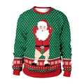 Christmas sweatshirt with Santa print, long sleeve green pullover for couples and families - M / Santa Claus Print (SB102-048)