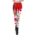 Women's Christmas leggings with red and white reindeer print for holiday parties - S / Red and White Reindeer Print Style (SKDK146)