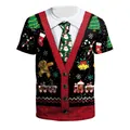 Kerst-T-shirt voor heren met 3D-vakantieprint, sneeuwvlokken en zuurstokken - S / Kerstprint (SB129-9023)