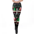 Women's Christmas leggings featuring festive Santa, reindeer and tree patterns on black - S / Black Santa Christmas Tree Print Style (SKDK141)