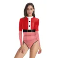 Maillot de bain de Noël à manches longues pour femme avec imprimé Père Noël - S/M / Style Rouge de Noël