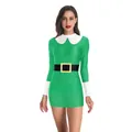 Robe tricotée de Noël style elfe verte avec manches longues et col Claudine blanc - Style Elfe Vert Clair (SB143-015)