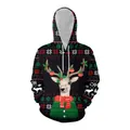 Black oversized hoodie featuring a realistic reindeer print and Christmas pattern - M / Realistic Reindeer Style (SB128-1002)