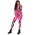 Pink skeleton bone 3D print bodysuit with long sleeves for Halloween party slim fit - S / Pink Skeleton Print (B142-277)