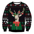 Black Christmas sweatshirt with festive reindeer print and patterned sleeves - S / Black Reindeer Snowflake Print (SWYS073)