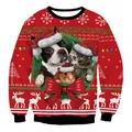Red Christmas sweatshirt with kitten and wreath print, festive holiday crewneck top - S / Red Cute Pets Wreath Print (SWYS075)