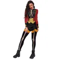 Women's Halloween 3D circus skeleton bodysuit with long sleeves and fringe details - M / Circus Ringmaster Skeleton (B142-292)