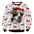White Christmas sweatshirt featuring a 3D Boston Terrier print and festive patterns - S / White Boston Terrier 3D Print (SWYS076)