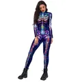 Damen Langarm Jumpsuit mit buntem Regenbogen-Skelett und Sternenhimmel-Musterdruck - Blaues Galaxie-Skelett (B142-288)