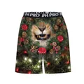 Men's boxer shorts featuring Christmas lion print and elastic IM PRO waistband - M / Green Christmas Lion Style (SB233-1009)