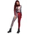 Damen Halloween Circus Hell Catsuit mit 3D-Blutspritzern und gestreiften Mustern - Horror-Zirkus Blutfleck (B142-294)
