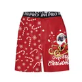 Bóxer navideño rojo para hombre con carlino en trineo y motivos de bastones - Estilo Pug de Navidad Rojo (SB233-1012)