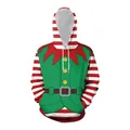 Loose Christmas elf hoodie with 3D digital reindeer print and red white stripes - M / Christmas Elf Style (SB128-1003)