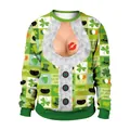 Sweat vert à carreaux pour la Saint-Patrick avec un imprimé graphique 3D amusant - M / Style de Blague Poils de Torse (B102-086)