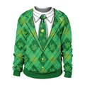 St. Patrick's Day sweatshirt met 3D klaverpak print en klassieke ronde halslijn - M / Groen Geruit Klaver Pak Stijl (B102-081)