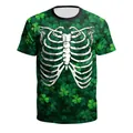 Heren T-shirt voor St. Patrick's Day met groene ribbenkastprint en klaverpatronen - S / Skelet Ribben (B129-9323)