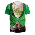 St. Patrick's Day 3D-geprinte heren t-shirt met grappig groen vest en klaver - S / Grappig Vest (B129-9318)