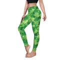 Women's green high waist St. Patrick's Day leggings with shamrock prints for yoga - S / Green Shamrock Print (B230-1059)