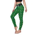 Women's St. Patrick's Day leggings with shamrock print and faux belt decorative design - S / Dark Green Shamrock with Belt Design (B230-1060)