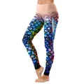 Women's yoga leggings featuring multi-color mermaid scale print with high waist design - Blue Purple Gradient Mermaid Scale Style (B235-1014)