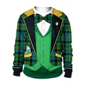 Saint Patrick's Day-sweatshirt met een groen geruit faux-pak en strikje-opdruk - M / Geruit Pak Bier Stijl (B102-078)