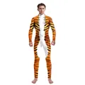 Tiger-Print Ganzkörperanzug für Herren, ideal für Bühnenauftritte und Halloween - S / Realistischer Tigerdruck (B142-324)