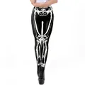 Leggings slim da donna con stampa scheletro 3D per Halloween e stile casual moderno - Taglia S / Stampa Scheletro Nero Bianco (KDK1135)