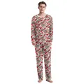 Kerstpyjama set voor heren met feestelijke kattenprints op shirt met lange mouwen en broek - S (Heren) / Boven- En Onderstuk / Kerstkat Stijl