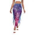Mermaid print leggings with gradient fish scales and 3D fin details in pink and purple - S / Purple Gradient (B242-1001)
