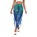 High-waisted mermaid scale leggings with green to blue gradient and side fin details - S / Teal Blue Gradient (B242-1004)