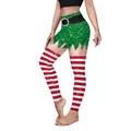Women's Christmas elf yoga leggings with green glitter waist and red white striped legs - Christmas Elf Green Glitter Red White Stripe Print (B230-1043)