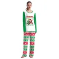 Women's Christmas pajama set with white green raglan top and reindeer patterned pants - S (Women) / Top And Bottom / White - Santa (Style 1007)