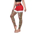 Women's Christmas yoga pants with Santa suit design and reindeer fishnet pattern print - Santa Red Pants Patchwork Stockings Reindeer Gift Box (B230-1042)