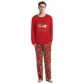 Men's red Christmas pajama set with reindeer print and festive patterned pants - S (Men) / Top And Bottom / Red - Reindeer (Style 1010)