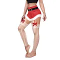 Christmas themed slim fit yoga leggings with red Santa belt and lace bow prints - Santa Suit Patchwork White Lace Fishnet Texture (B230-1045)