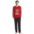 Men's Christmas pajama set with pug sled graphic and candy cane printed trousers - S (Men) / Top And Bottom / Red - Pug Dog (Style 1009)