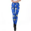 Blue Christmas leggings for women featuring gold reindeer and snowflake patterns - S / Blue Reindeer Star Pattern (SKDK006)
