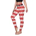 Women's Christmas yoga leggings with red snowflake and Santa Claus print patterns - Red All-over Santa Claus Snowflake Print Style (B230-1046)