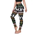 Women's black high-waisted leggings featuring funny Christmas reindeer and Santa prints - Ugly Christmas Style Black Reindeer Print (B230-1047)